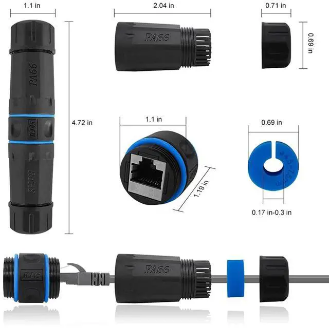 Alt view image 12 of 12 - Waterproof RJ45 Connector, IP68 Cat5/Cat5e/Cat6/Cat7/Cat8 Waterproof Ethernet Coupler Shielded for Outdoor Network Cable Extender Female to Female-5 Pack