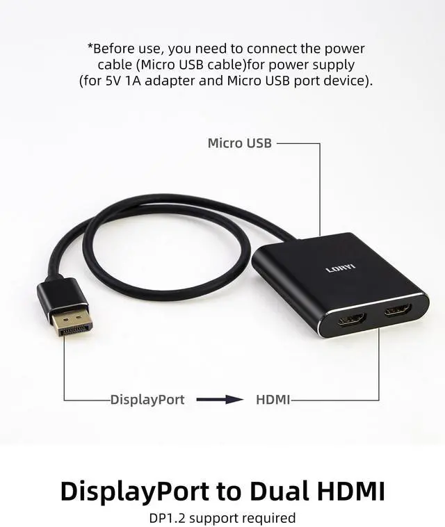 Alt view image 11 of 14 - Displayport to Dual HDMI Splitter,4K 60Hz Multi-Monitor Splitter,Dual Monitor DP to 2 HDMI Monitor for Computer Laptop Graphic Card,PC,Windows Compatible MST Extended Mode