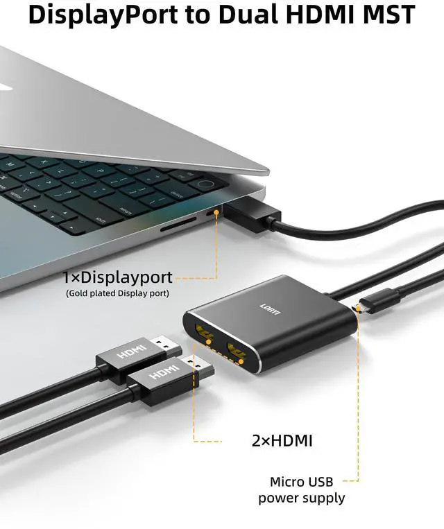 Alt view image 12 of 14 - Displayport to Dual HDMI Splitter,4K 60Hz Multi-Monitor Splitter,Dual Monitor DP to 2 HDMI Monitor for Computer Laptop Graphic Card,PC,Windows Compatible MST Extended Mode