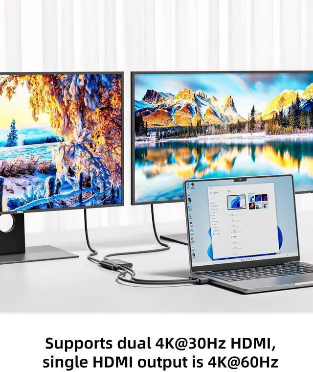 Alt view image 13 of 14 - Displayport to Dual HDMI Splitter,4K 60Hz Multi-Monitor Splitter,Dual Monitor DP to 2 HDMI Monitor for Computer Laptop Graphic Card,PC,Windows Compatible MST Extended Mode