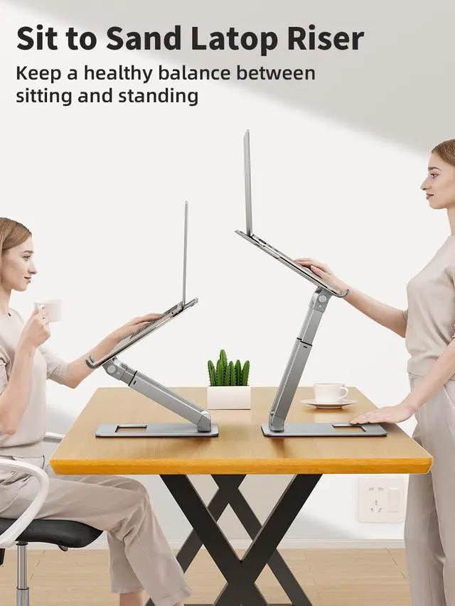 Alt view image 9 of 14 - Laptop Stand for Desk Adjustable Height, Telescopic Computer Stand with Pull Out Design Ergonomic Laptop Riser Fits All Laptops 10-17"-Silver