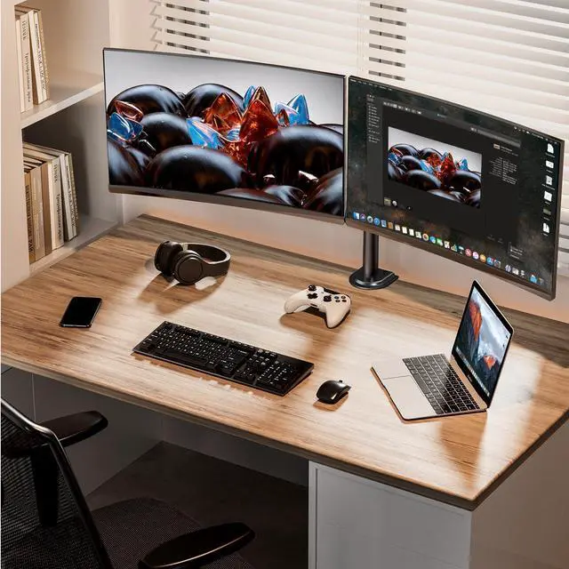 Alt view image 9 of 14 - Dual Monitor Stand, Heavy Duty Adjustable Monitor Desk Mount for 2 Screens up to 32 Inches, Fully Adjustable Height, Tilt, Swivel, Rotate, Supports 17.6 lbs per Monitor Arm, Easy Installation