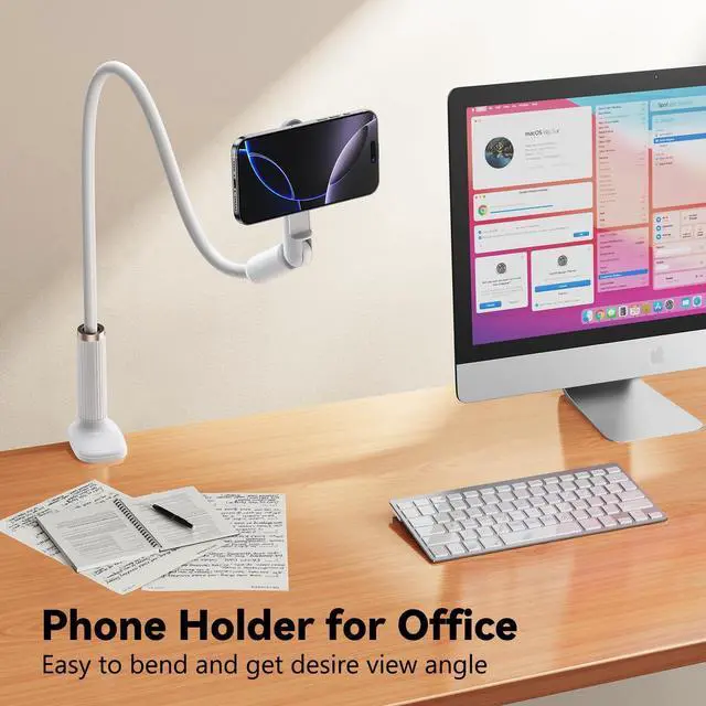 Alt view image 8 of 14 - Magnetic Phone Holder for Bed, Gooseneck Cell Phone Stand with Clamp Mount, 900° Rotation Overhead Lazy Bracket with Flexible Long Arm, Compatible with iPhone16/15/14/13/12
