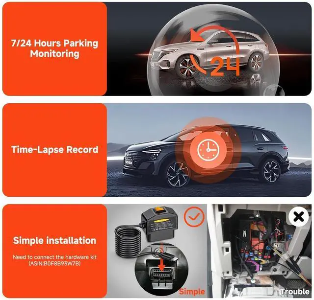 Alt view image 12 of 14 - 4K Dash Cam,3.6" IPS Touch Screen,1080P Dash Camera for Cars,Built-in WiFi,G-Sensor,Night Vision, Loop Recording,7/24H Parking Mode,Dash Cam Front and Rear with 64GB Card Included