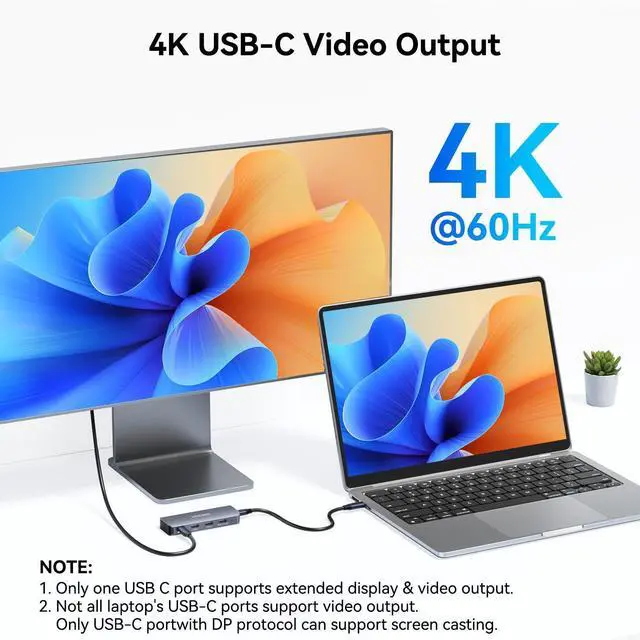 Alt view image 10 of 14 - 4-Port USB C Hub with 4K@60Hz Displayport, 3 USBC 3.2 10Gbps Ports, 100W Power Delivery, Detachable Cable, USB C Splitter Multiport Adapter for MacBook Pro/Air, iPad, iPhone 15, Portable Monitor