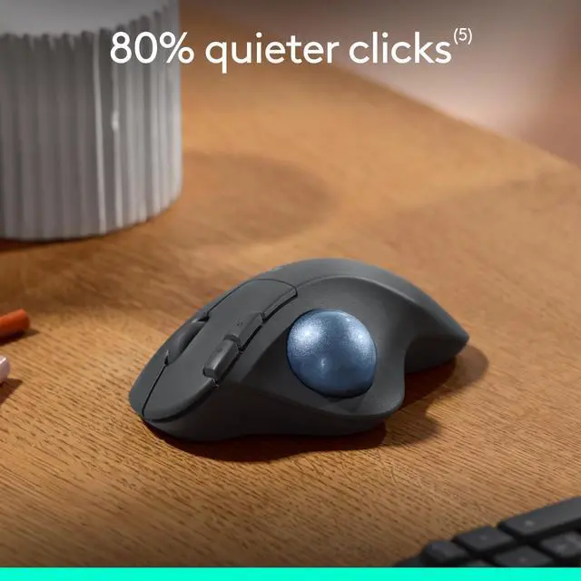 Alt view image 14 of 14 - Ergo M575S Wireless Trackball Mouse, Wireless Ergonomic Mouse with Bluetooth and Encrypted Dongle, Comfortable Thumb Control, Precise and Smooth Tracking, for PC/Mac - Graphite Blue Ball