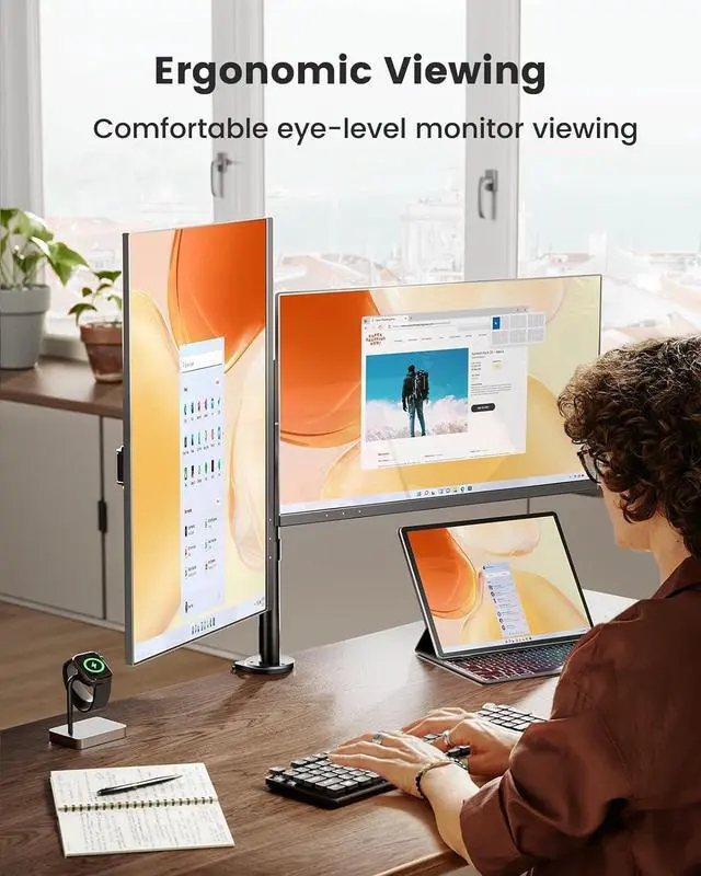 Alt view image 12 of 14 - Dual Monitor Stand, Heavy Duty Adjustable Monitor Desk Mount for 2 Screens up to 32 Inches, Fully Adjustable Height, Tilt, Swivel, Rotate, Supports 17.6 lbs per Monitor Arm, Easy Installation