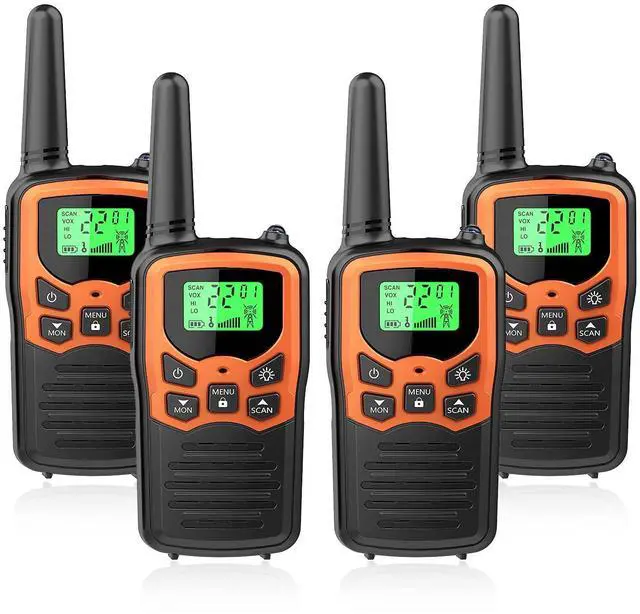Alt view image 7 of 12 - Walkie Talkies with 22 FRS Channels Walkie Talkies for Adults with LED Flashlight VOX Scan LCD Display, Long Range Family Radios for Hiking Camping Trip (Orange, 4 Pack)