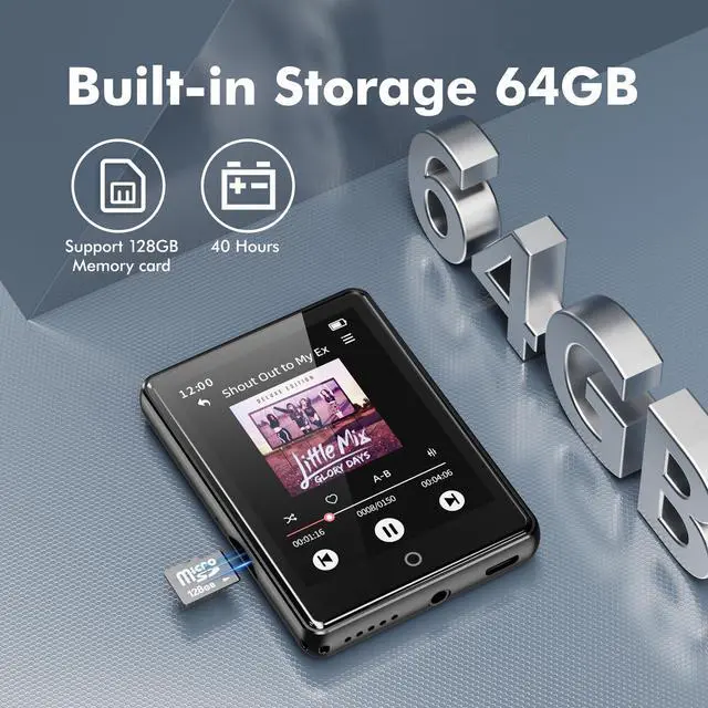 Alt view image 10 of 14 - 64GB MP3 Player with Bluetooth 5.3,Portable MP3 Player with Speaker for Kids with HiFi Lossless Sound Music,2.8 in Full Touchscreen,FM Radio,Voice Recorder,Supports Up to 128GB TF Card