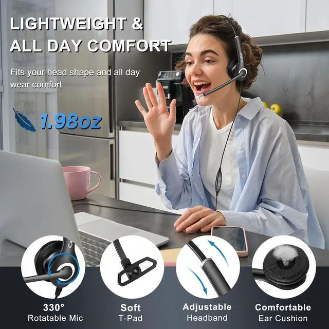 Alt view image 13 of 14 - Wired Computer Headset, 3.5mm/USB-C Headset with Mic Noise Cancelling, Cell Phone Headphone for PC Laptop Mac iPhone 15/16/17 Samsung Zoom Teams Call Center Home Office Work, in-line Controls