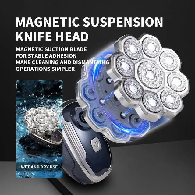 Alt view image 10 of 14 - 2025 New 9D Head Shavers for Bald Men, 5-in-1 Electric Razor Bawldy 9.0 Floating Pro Ultra Groomie Shaver IPX6 Waterproof with LCD Display Type-C Rechargeable Wet Dry Use Grooming Kit