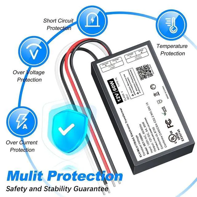 Alt view image 11 of 13 - 60W 12V Dimmable LED Driver, Triac/ELV/MLV AC to DC Power Supply for LED Light, Halogen Bulb, LED Transformer Compatible with Lutron & Leviton Dimmer, for Indoor/Outdoor Use