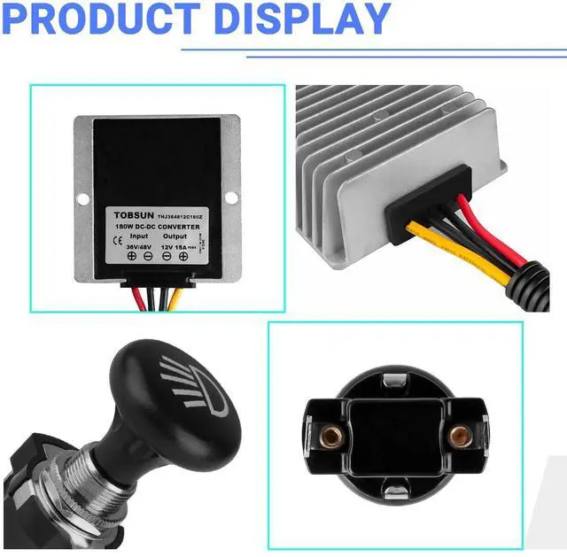 Alt view image 9 of 12 - DC Voltage Reducer 48V Step Down to 12V 15A Buck Converter Waterproof Voltage Regulator Kit Fits for Club Car Precedent 2004-Up Golf Carts
