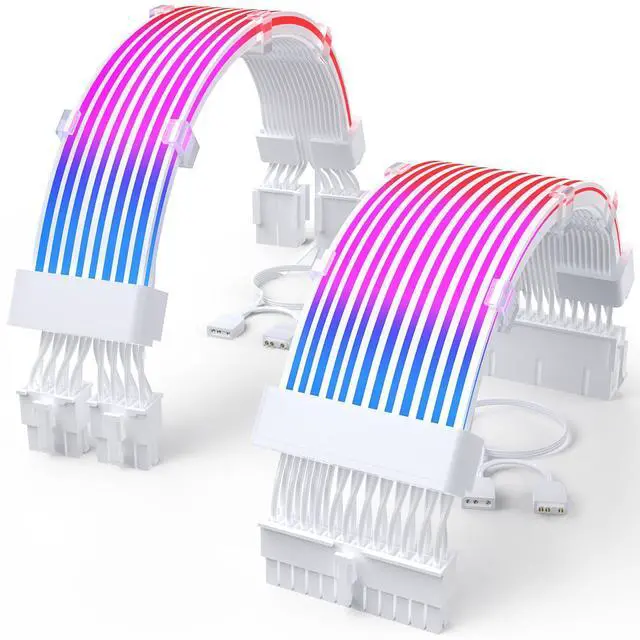 Alt view image 8 of 14 - RGB PSU Cable Extension with ARGB LED Stripes and PVC Sleeved Extend Cable - 16AWG 24 Pin ATX Dual 8 Pin PCIE Set