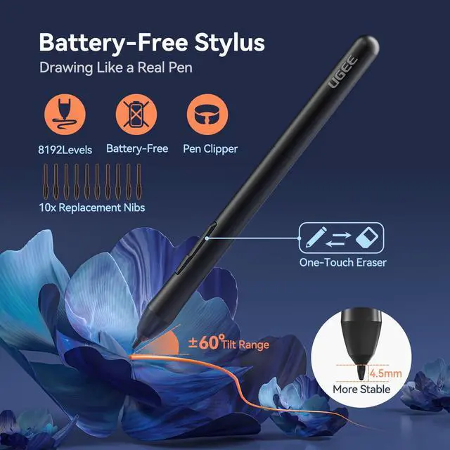 Alt view image 10 of 14 - Graphics Drawing Tablet, UGEE S640 Digital Drawing Pad with 10 Hot Keys, 6.5x4 inch Pen Tablet with 8192 Levels Battery-Free Stylus Support Android/Windows/Mac OS/Chrome OS/Linux