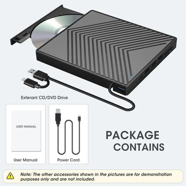 Alt view image 13 of 14 - External CD DVD Drive, CD Burner DVD Player USB 3.0 with 4 USB Port Hub and 2 SD/TF Card Reader, USB-C CD/DVD-ROM +/-RW Disk Drive Adapter Writer for Laptop PC Mac Windows 11/10/8/7 Linux OS