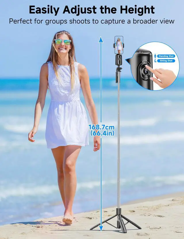 Alt view image 14 of 14 - 66" Auto Face Tracking Tripod for iPhone, 360° Rotation Face Body Phone Tripod Stand with Remote, Smart Shooting Holder Camera Selfie Stick for TikTok Vlog Video Recording, Gesture Control, No App