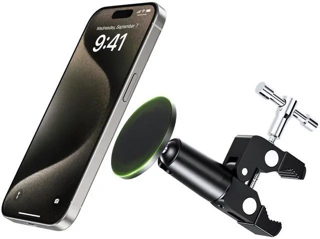 Alt view image 8 of 14 - Magnetic Phone Clamp Mount, Adjustable Phone Holder for Mic Stand/Music Stand/Golf Cart/Treadmill/Stroller/Shopping Cart/Stationary Bike, iPhone Clamp Mount for Magsafe iPhone 16 15 14