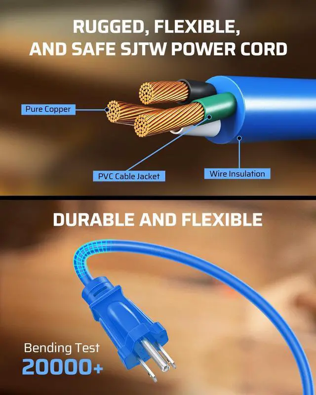 Alt view image 11 of 11 - Extension Cord Reel with 25 FT Power Cord, Hand Wind Retractable, 16/3 AWG SJTW, 4 Grounded Outlets, 13 Amp Circuit Breaker, Blue, Blue Cord, UL Listed