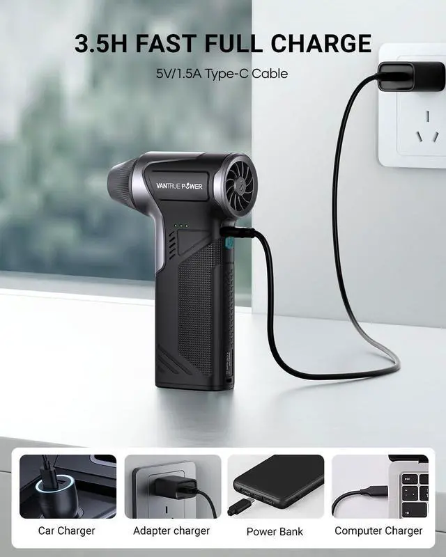 Alt view image 14 of 14 - T150 Compressed Air Duster, 110000RPM Cordless Air Duster Rechargeable, 3-Gear Adjustable, Mini Snow Blower with Fast Charging, Small Handheld Air Blower for PC, Computer, Keyboard,Car