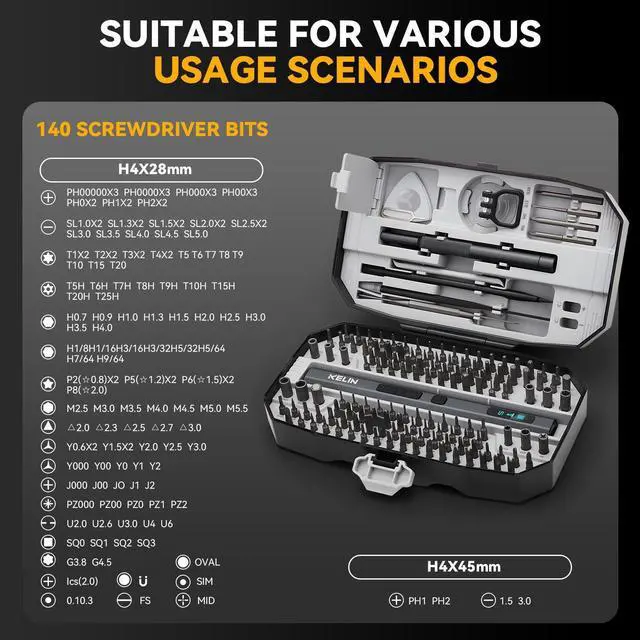 Alt view image 9 of 11 - 156 in 1 Electric Screwdriver, Precision Power Screwdriver Set, 5 Torque Levels140 S2 Steel Magnetic Bits, Gifts for Men, Magnetic Repair Tool Kit for iPhone, PC, Laptop, PS4 PS5, Xbox, Watch