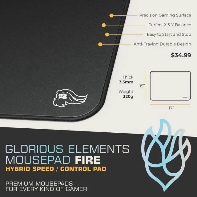 Alt view image 11 of 11 - Elements Gaming Mousepad - Extra Large Mouse Pad XL - Foam Core Hybrid Cloth - Gaming Desk Pad 15"x17" (FIRE)