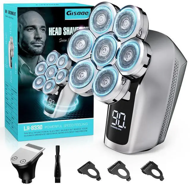 Alt view image 8 of 14 - Head Shavers for Bald Men, Upgraded 7D Electric Razor, Cordless Rechargeable, Ipx7 100% Waterproof, Dry & Wet Bald Head Shaver, Beard Grooming Kit with Led Display
