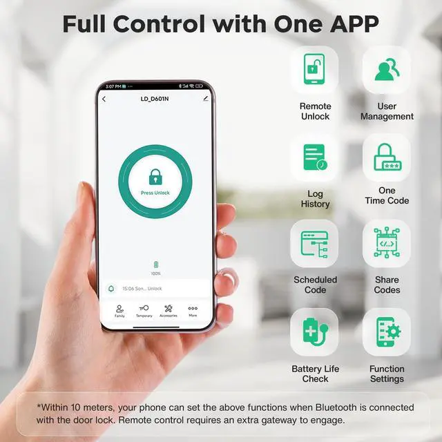 Alt view image 12 of 14 - Keyless Entry Door Lock, Smart Auto Locks for Front Door & Key Fobs & Remote Control, Keypad Deadbolt Digital, Fingerprint Door Lock with Code, Cerraduras Inteligentes, IP68, Satin Nickel