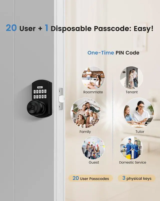 Alt view image 12 of 14 - Keypad Door Lock with Code, Electronic Keyless Entry Door Lock for Front Door, Door Knob with Keypad, Easy Passage Mode, Matte Black