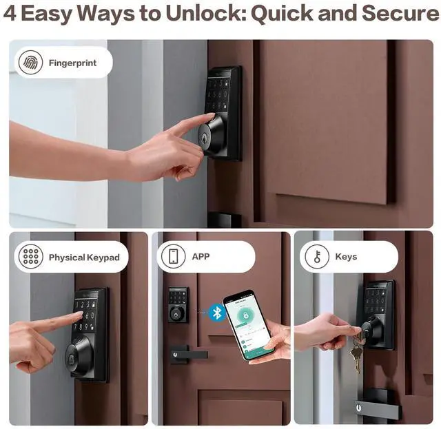 Alt view image 10 of 14 - 4-in-1 Smart Door Lock with APP Control, Fingerprint Door Locks with Keypad Deadbolt, Keyless Entry Door Lock with Auto-Locking, 16-Month Battery Life Deadbolt Lock, Easy Installation
