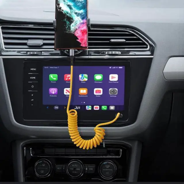 Alt view image 7 of 8 - USB A to USB C Car Charger Cable, Coiled Retractable Charging Cord for iPhone 16 15 Pro/Max/Plus, Samsung Galaxy S25/S24/S23, Google Pixel, CarPlay, Android Auto - Yellow, 5ft