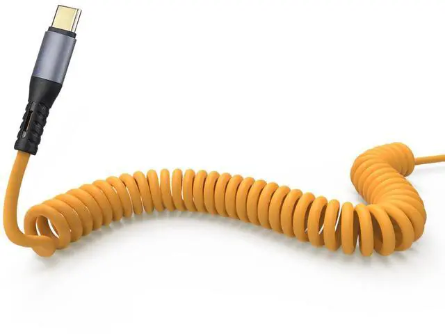 Alt view image 8 of 8 - USB A to USB C Car Charger Cable, Coiled Retractable Charging Cord for iPhone 16 15 Pro/Max/Plus, Samsung Galaxy S25/S24/S23, Google Pixel, CarPlay, Android Auto - Yellow, 5ft