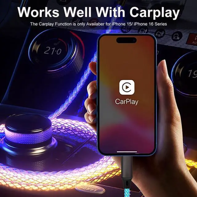 Alt view image 12 of 14 - Car Carplay Cable for iPhone 15 16 17 Pro Max/Plus, 3ft RGB Light Up USB A to Type C Charger Cable LED Colorful Gradual USB C Fast Charging Cord for iPhone, iPad Pro/Air/Mini, Samsung, HTC, LG More