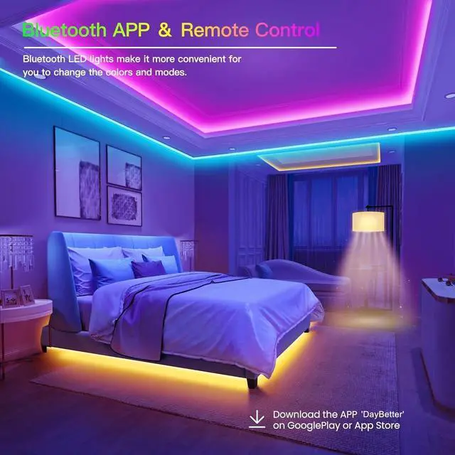 Alt view image 9 of 14 - LED Lights Strip 100 FT, LED Lights for Bedroom 100ft, RGB Rope Light for Room, Bluetooth APP Control,Color Changing Strip, Sync with Music,para Cuarto, for Bedroom Home Party Decoration