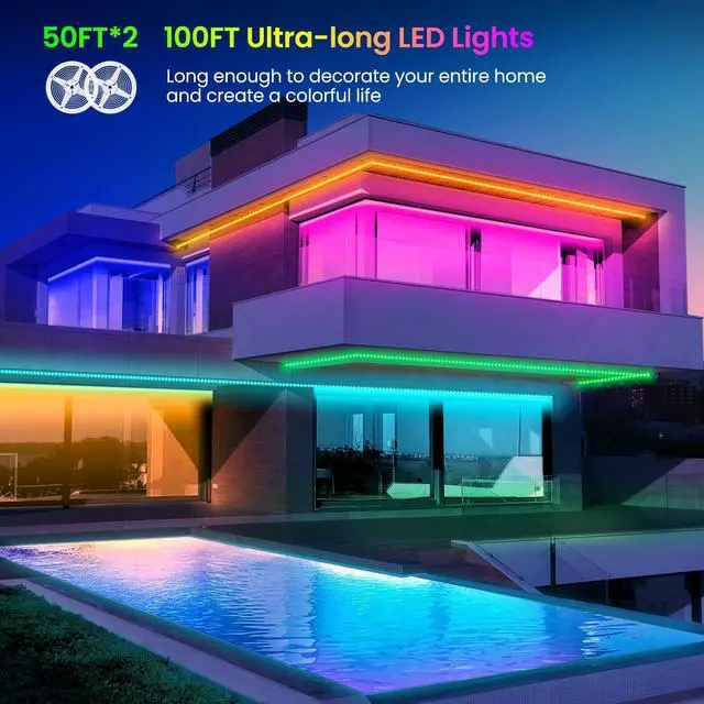 Alt view image 13 of 14 - LED Lights Strip 100 FT, LED Lights for Bedroom 100ft, RGB Rope Light for Room, Bluetooth APP Control,Color Changing Strip, Sync with Music,para Cuarto, for Bedroom Home Party Decoration