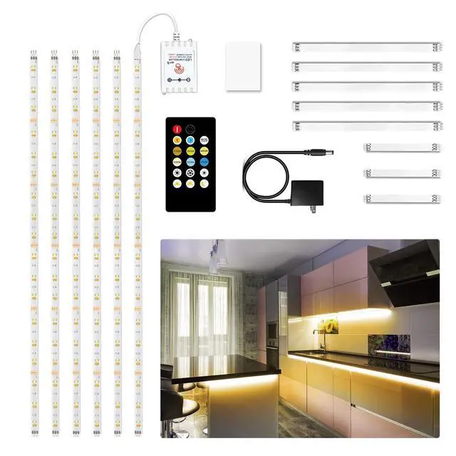 Alt view image 8 of 14 - Under Cabinet Lights, 6 PCS Under Cabinet Lighting with Remote, Dimmable LED Strip Lights for Bedroom, LED Lights for Kitchen Cabinet, Counter Shelf 2700K-6500K Warm to Daylight White, 9.8ft