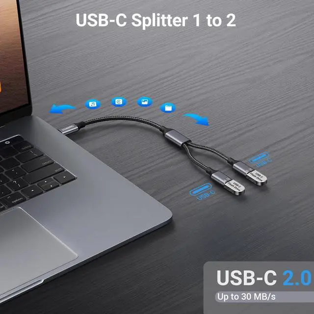 Alt view image 13 of 14 - USB C Splitter 1 in 2 Out Charging, USBC Power Data Splitter Extension Y Cable, Type C Male to Dual USB C Female Port Adapter, Compatible with Laptop Mac Car Flash Drive Keyboard Mouse