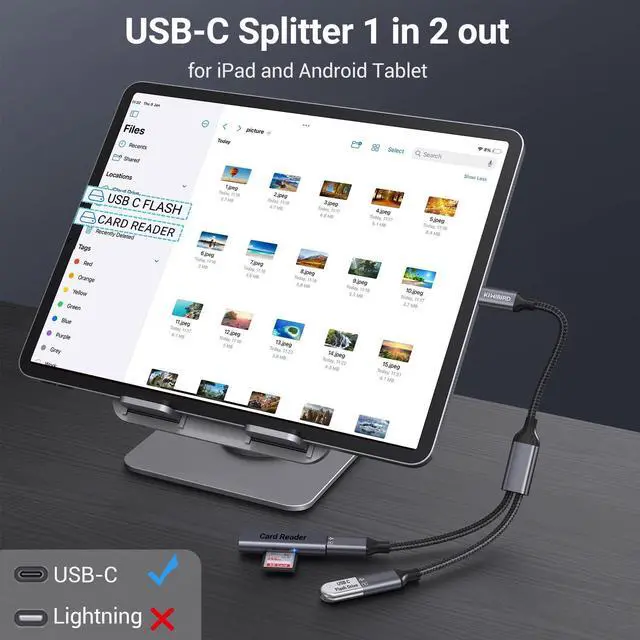 Alt view image 14 of 14 - USB C Splitter 1 in 2 Out Charging, USBC Power Data Splitter Extension Y Cable, Type C Male to Dual USB C Female Port Adapter, Compatible with Laptop Mac Car Flash Drive Keyboard Mouse