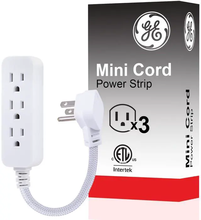 Alt view image 7 of 12 - 3-Outlet Power Strip 5 Inch Braided Extension Cord with Multiple Outlets Grounded Flat Plug ETL Listed White 45190