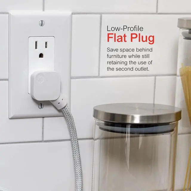 Alt view image 10 of 12 - 3-Outlet Power Strip 5 Inch Braided Extension Cord with Multiple Outlets Grounded Flat Plug ETL Listed White 45190