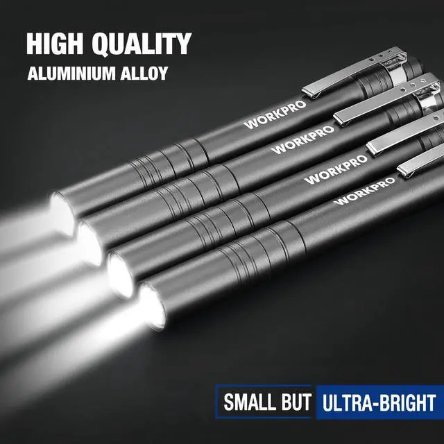 Alt view image 10 of 13 - LED Pen Light, Aluminum Pen Flashlights, Pocket Flashlight with Clip for Inspection, Emergency, Everyday, 2AAA Batteries Include, Gray(4-Pack)