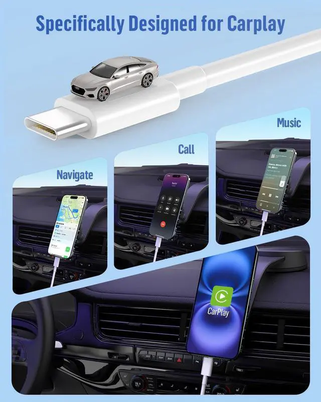Alt view image 9 of 14 - Car Carplay Cable for iPhone 17 Charger Cord, 2Pack USB to USB C Cable 3FT for iPhone 16 17 Pro/Pro Max, iPad 10/11th Gen, Air 4/5th Gen, mini 7/6