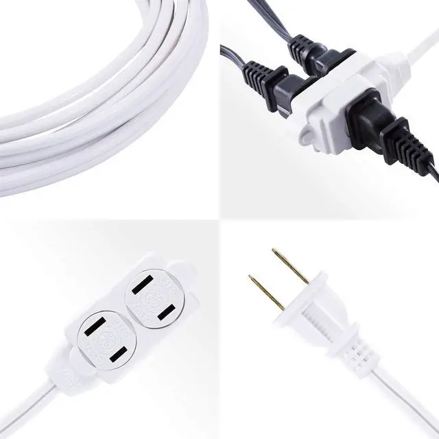Alt view image 10 of 10 - 3-Extension Cord with Multiple Outlets 12 Ft Power Strip 2 Prong 16 Gauge Twist-to-Close Safety Covers Indoor Outlet Extender UL Listed White 51954