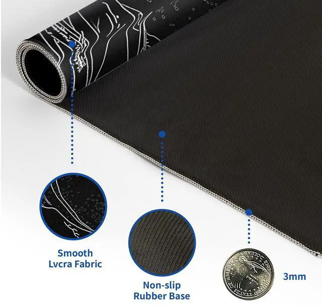 Alt view image 12 of 14 - Japanese Gaming Mouse Pad Abstract Black Mouse Pad 31.5x11.8 Inch Black Sea Wave Texture Non-Slip Rubber Base Large Ocean Mousepad Stitched Edges Keyboard Mouse Mat Desk Pad for Office and Home