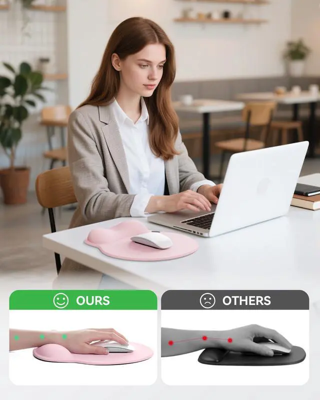 Alt view image 12 of 14 - Mouse Pad with Wrist Rest, Ergonomic Mouse Pads for Desk, Office Non-Slip Mousepad with Gel Wrist Support(Light Pink, 10.6''L x 9''W)