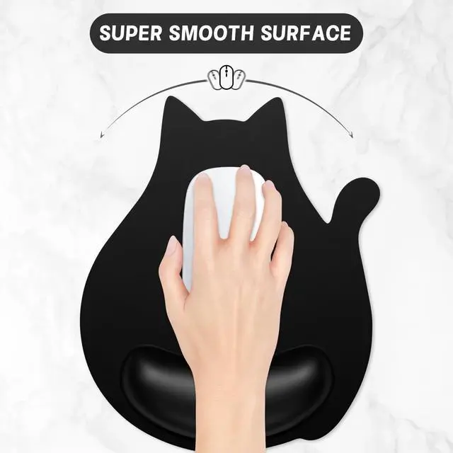 Alt view image 11 of 14 - Ergonomic Mouse Pad with Wrist Rest, Cute Cat Memory Foam Padded Pain Relief Non-Slip Wrist Support Mouse Mat for Gaming Work Computer Laptop, Funny Office Supplies Desk Accessory, Jet Black
