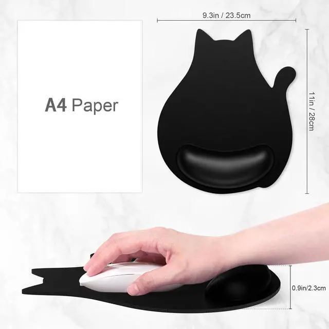 Alt view image 9 of 14 - Ergonomic Mouse Pad with Wrist Rest, Cute Cat Memory Foam Padded Pain Relief Non-Slip Wrist Support Mouse Mat for Gaming Work Computer Laptop, Funny Office Supplies Desk Accessory, Jet Black