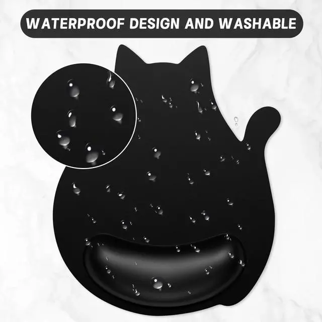 Alt view image 12 of 14 - Ergonomic Mouse Pad with Wrist Rest, Cute Cat Memory Foam Padded Pain Relief Non-Slip Wrist Support Mouse Mat for Gaming Work Computer Laptop, Funny Office Supplies Desk Accessory, Jet Black