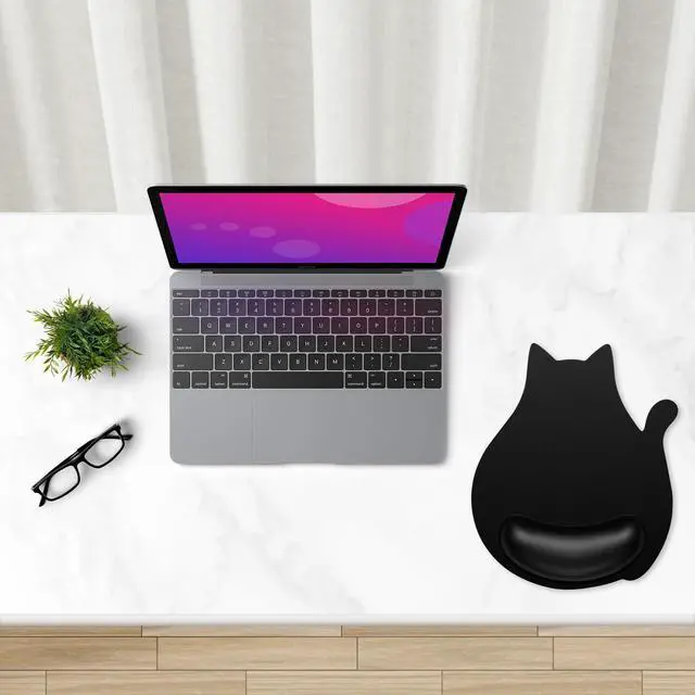 Alt view image 14 of 14 - Ergonomic Mouse Pad with Wrist Rest, Cute Cat Memory Foam Padded Pain Relief Non-Slip Wrist Support Mouse Mat for Gaming Work Computer Laptop, Funny Office Supplies Desk Accessory, Jet Black