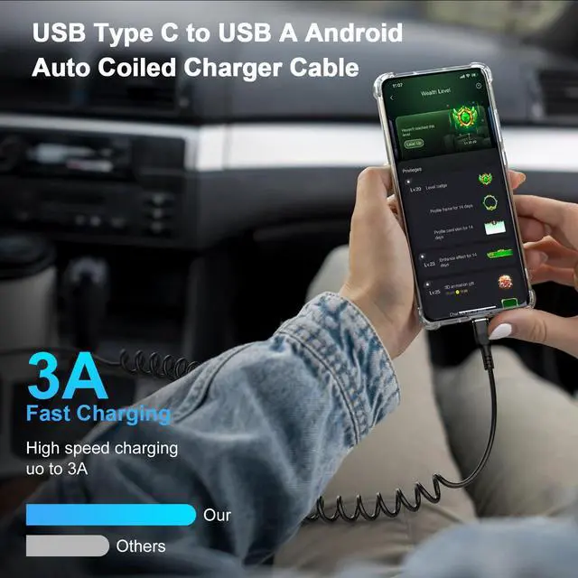 Alt view image 12 of 14 - USB C Coiled iPhone 17 Charger Cord Retractable Car Charger Cable for iPhone 17 Pro Max Air 17 Pro 16e 16 Plus 16 Pro Max 15,4FT Android Auto Fast Charging Coiled Cord for Samsung Galaxy A17 A16 S25FE